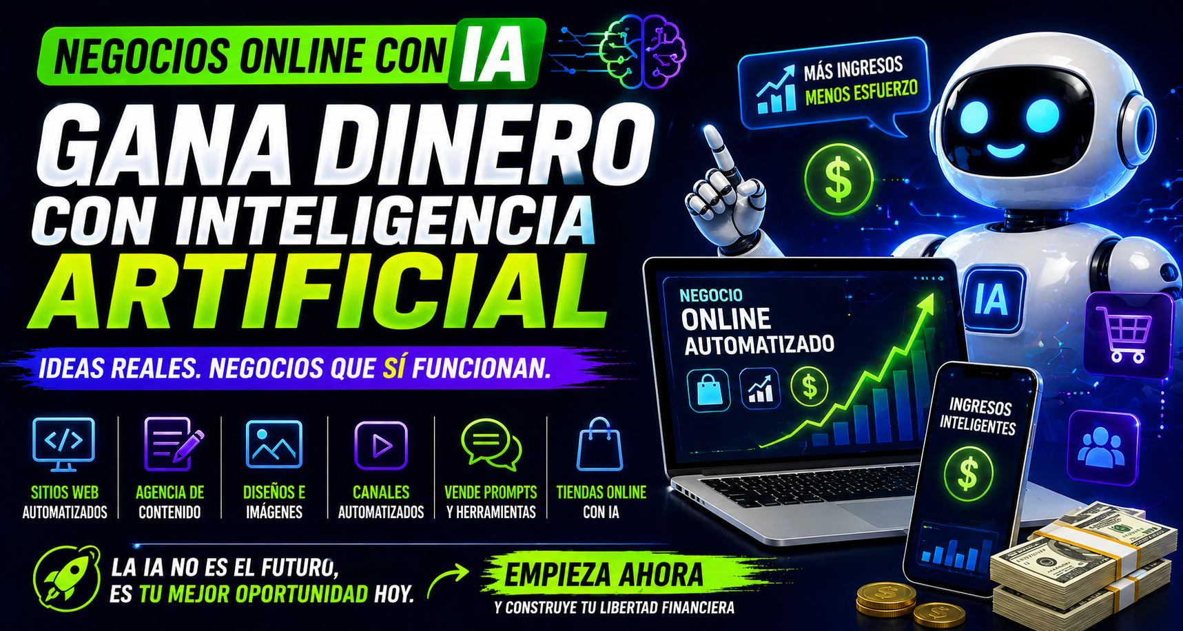 💸 Cómo ganar dinero con Inteligencia Artificial en 2026: negocios online que SÍ funcionan